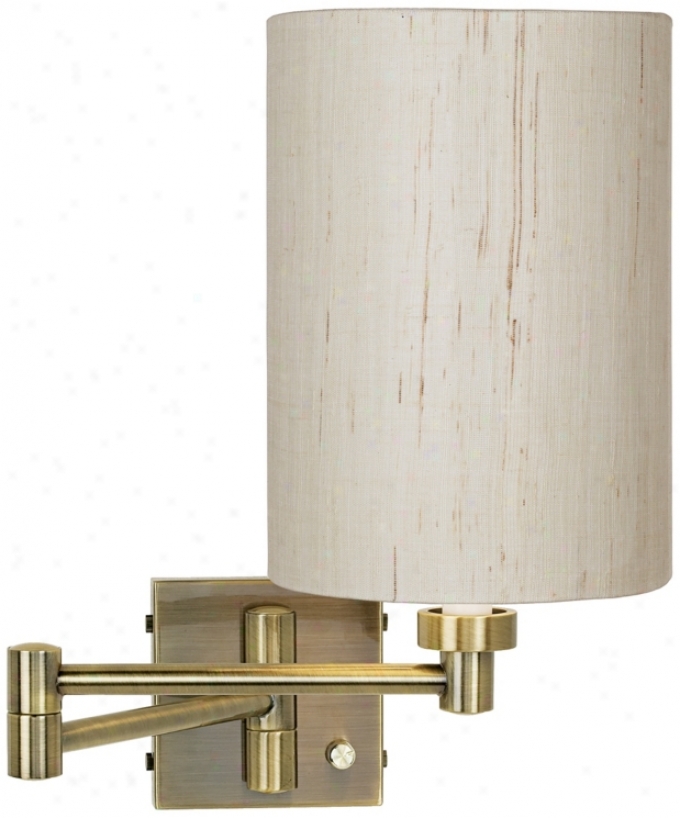 Ancient rarity Brass With Ivory Linen Shade Plug-in Swing Arm Wall Lamp (377857-00184)