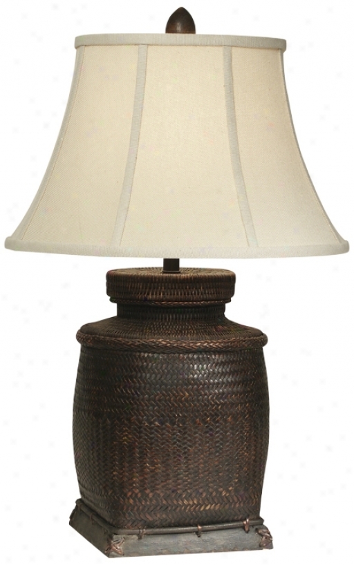 Antique Rice Bin Wicker Table Lamp By The Natural Light (f9406)