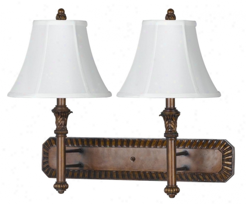 Antique Walnut Finish Bell Screen Plug-in Double Wall Lamp (g9376)