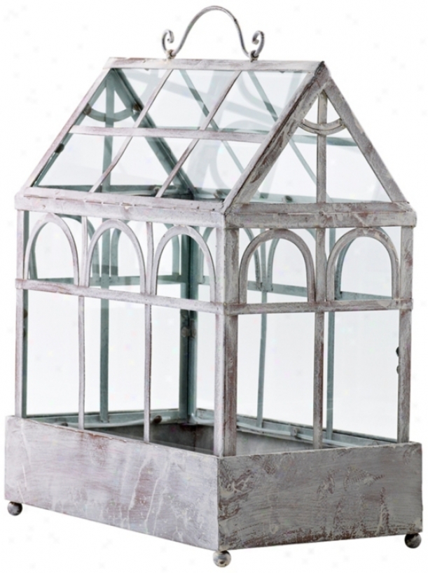 Antique White Iron And Glass Terrarium (v0918)