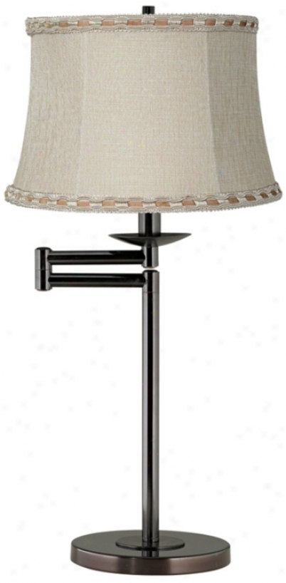Beige With Rib6on Trim Bronze Swing Arm Desk Lamp Base (41165-v3717)