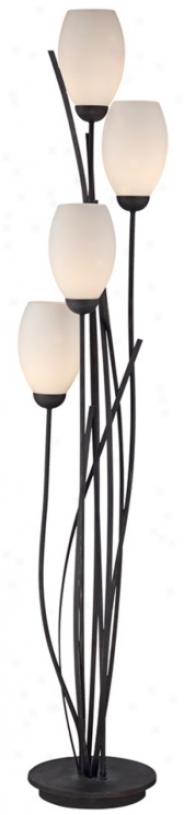 Dark Metal And White Glass Tulip 4 Light Floor Lamp (u2560)