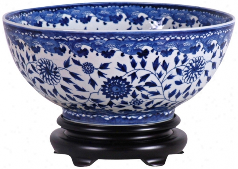 Blue And Happy Asian Style Porcelain Bowl With Base (v2639)