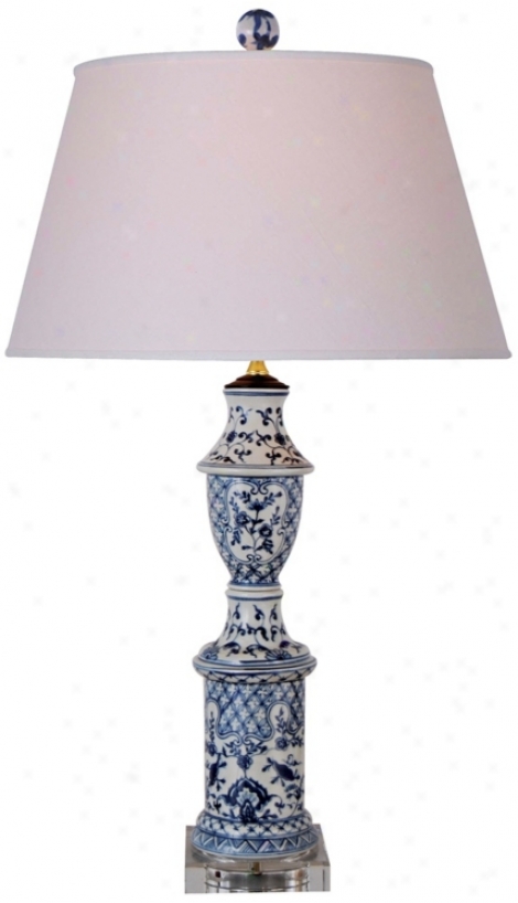 Blue And White Canton Porcelain Table Lamp (n1966)
