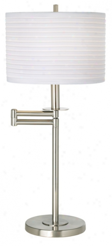 Brushed Nickel With White Drum Shade Swing Arm Desk Lamp (41253-23750)