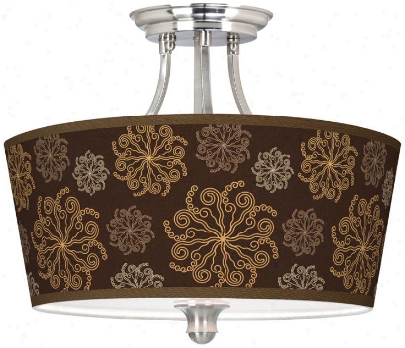 Ch0colate Blossom Linen Tapered Drum 18" Wide Ceiling Light (m1074-u1670)