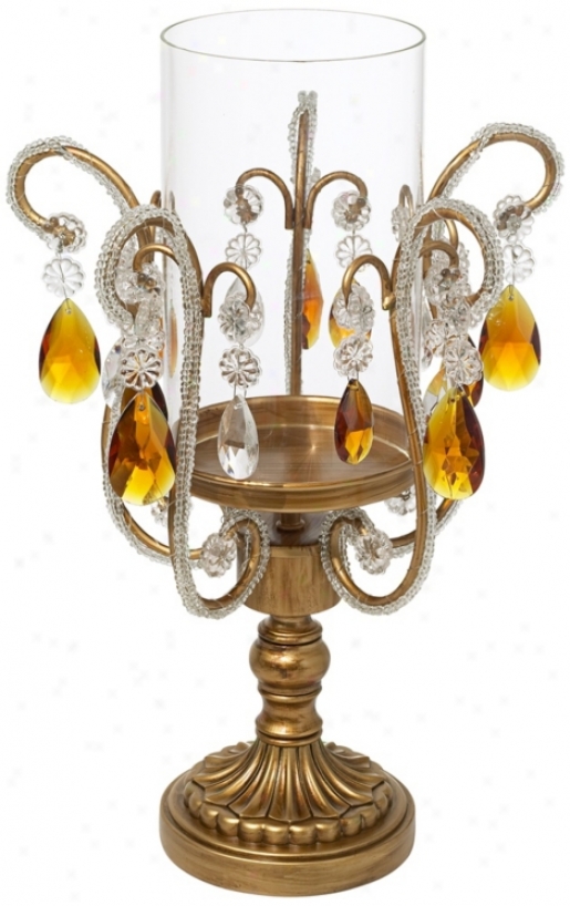 Clear And Amber Crystal Hurricane Cajdle Holder (p1770)