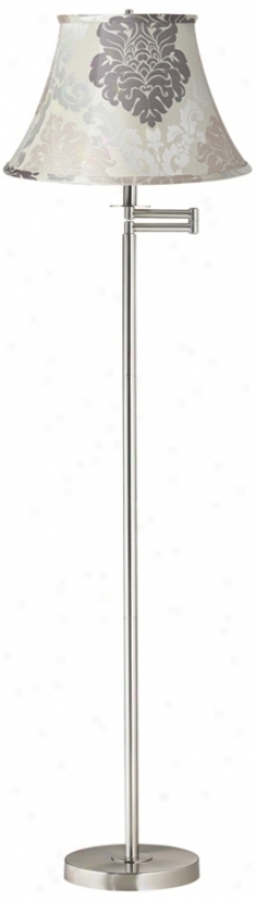 Cream And Gray Floral Brushed Nickel Swing Arm Floor Lamp (42316-v3790)