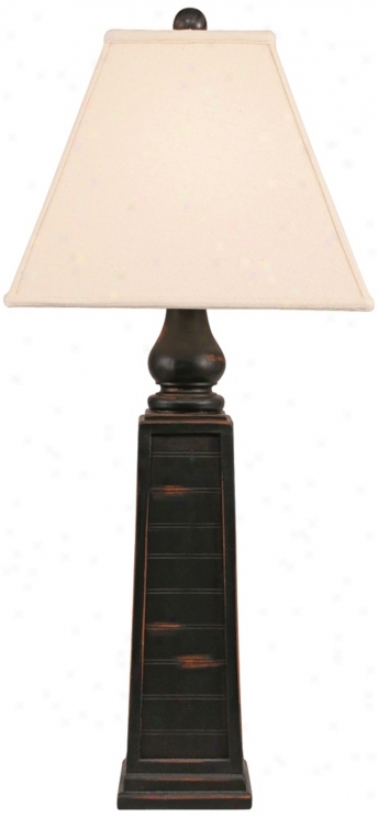 Distressed Black Pyramid Pot Table Lamp (p3997)