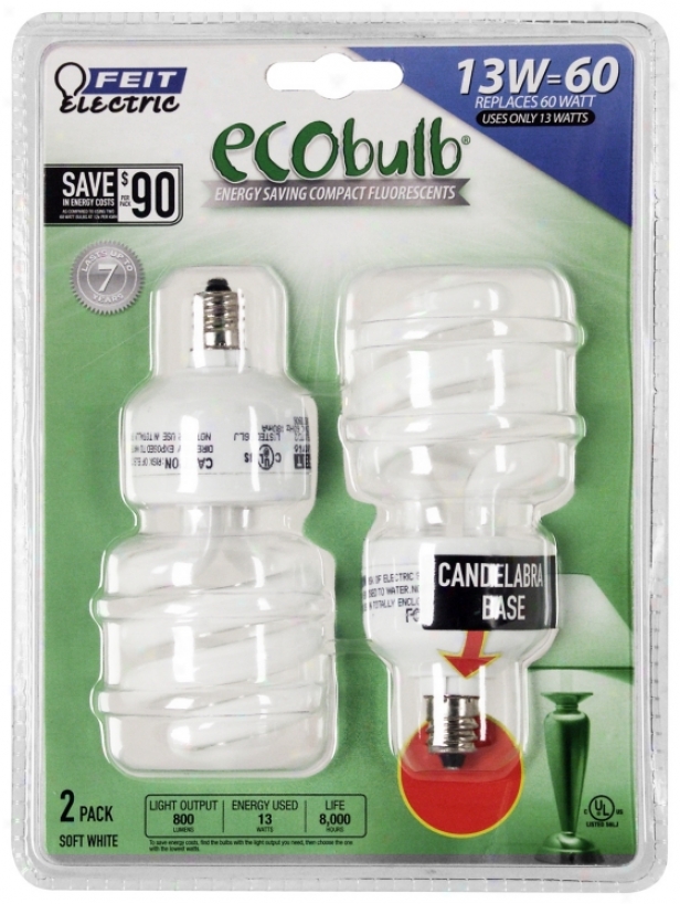 Ecobulb 2-pack Candelabra Base Cfl 13 Watt Light Bulbs (m1448)