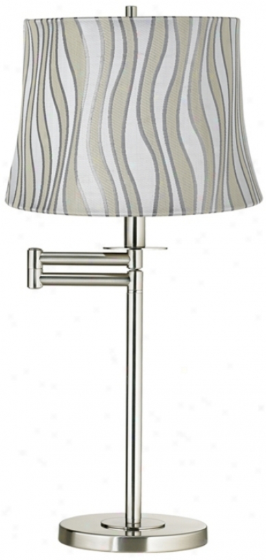 Gray Curved Stripes Brushed Nickel Swing Power Desk Lamp (41253-v3721)