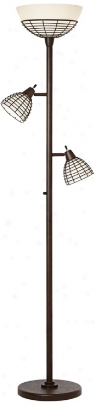 Industrial Denominate Rust Tree Torchiere Lamp With Caged Glass (v5553)