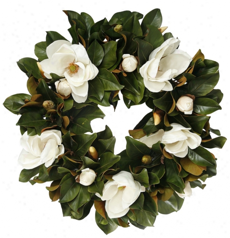 Jane Seymour 30" White Faux Tulip Magnolia Wreath (v5926)
