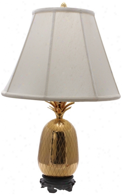 Large Brass Pineapple Table Lamp Wlth White Shade (j8911)