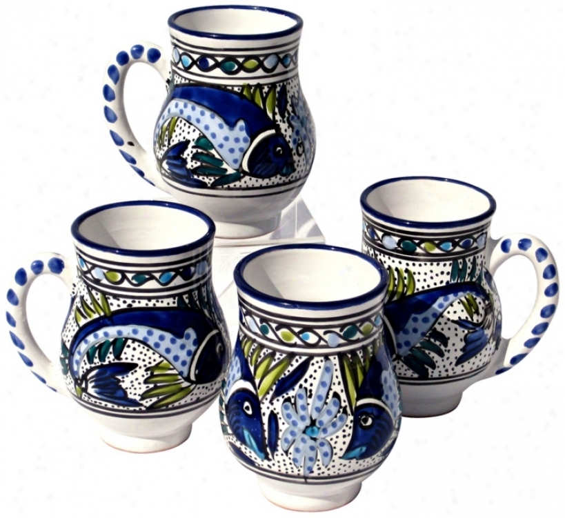 Le Souk Ceramique Aqua Angle Deqign Set Of 4 Large Mugs (x9944)
