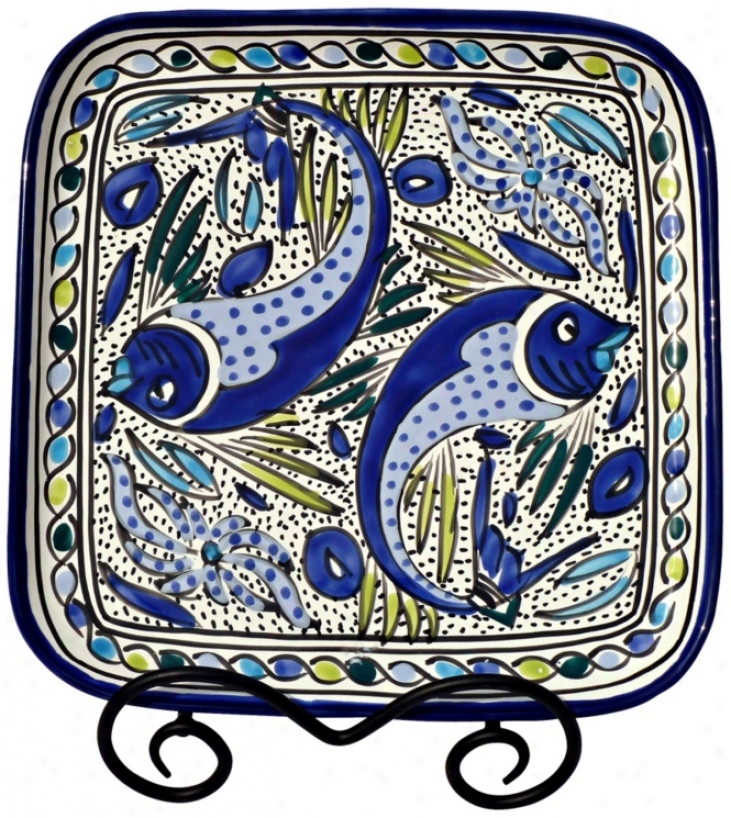 Le Souk Ceramique Aqua Fish Design Square Platter (x9922)