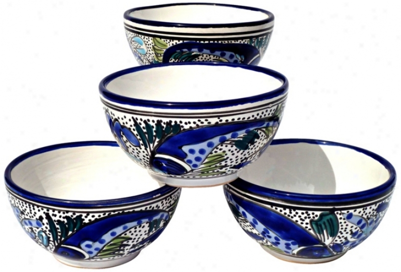 Le Souk Ceramique Aqua Fish Set Of 4 Soup/cereal Bowls (x9920)
