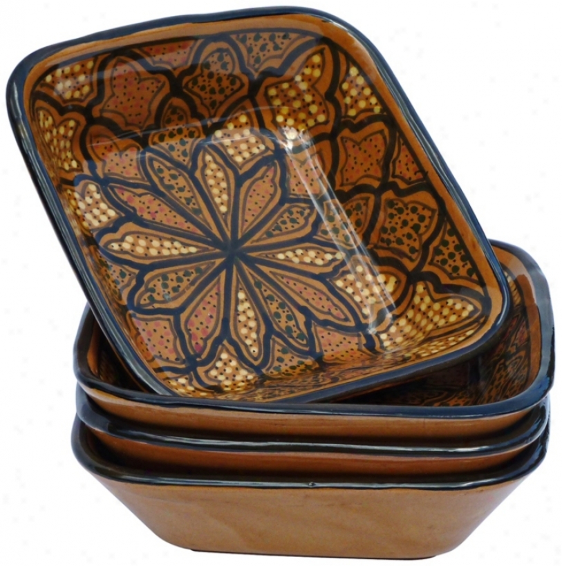 Le Souk Ceramique Honey Set Of 4 Square Pasta/salad Bowls (x9803)