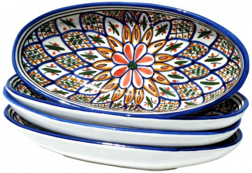 Le Souk Ceramique Set O 4 Tabarka Feeble Oval Platters (y0075)
