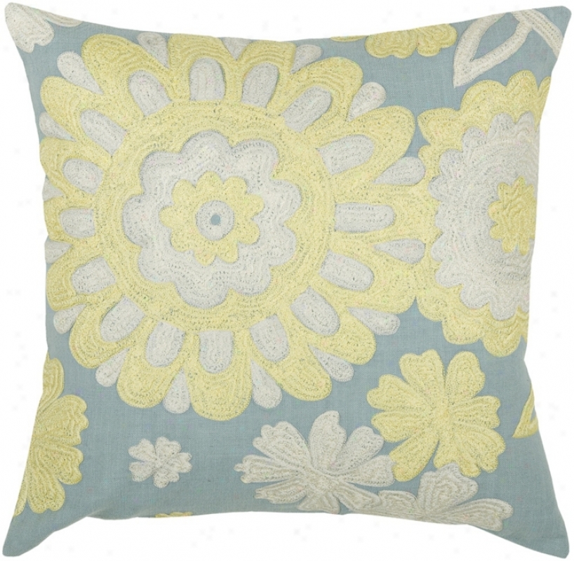 Light Blue And Yellow 18" Square Floral Decorative Pilloww (v8528)
