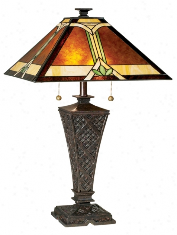 Mission Faux Wocker Tiffany Style Table Lamp (32588)