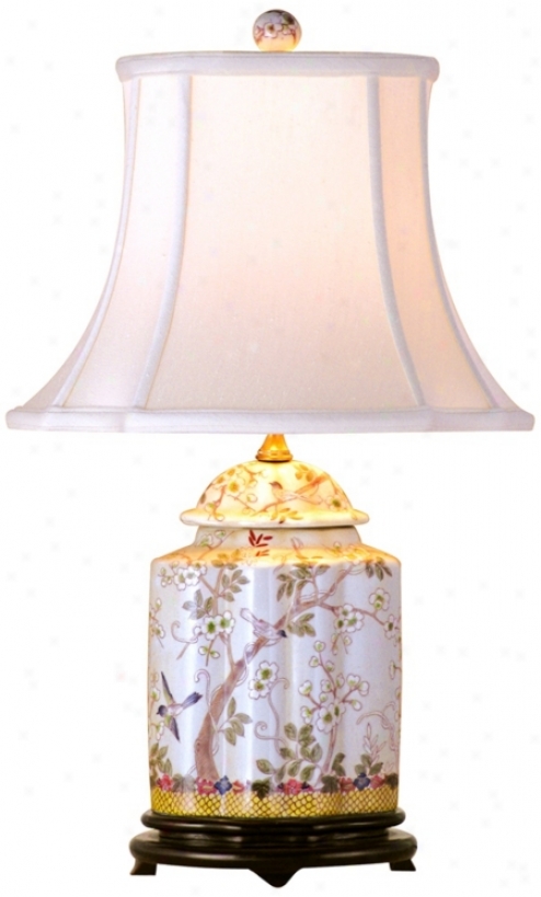 Olive Tree Scalloped Porcelain Tea Jar Table Lamp (g7032)