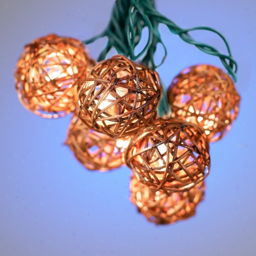 Rattan Ball Set Of 10 String Lights (64142)
