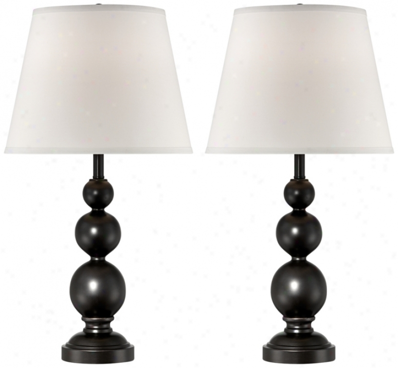 Set O f 2 Stacked Metal Sphere Bronze Table Lamps (v1900)