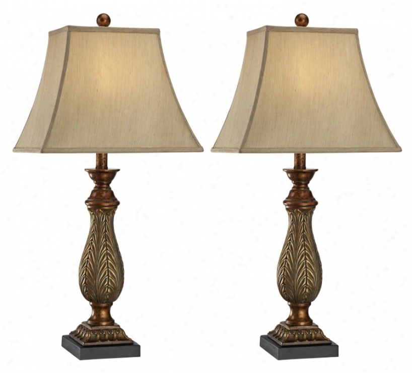 Set Of 2 Two-tone Gole 29" High Traditional Slab Lamps (u5756)