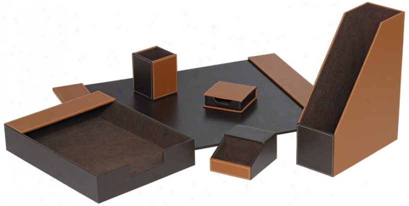 Set Of Six Coffee Brown Faux Leather Desk Set (m5319)