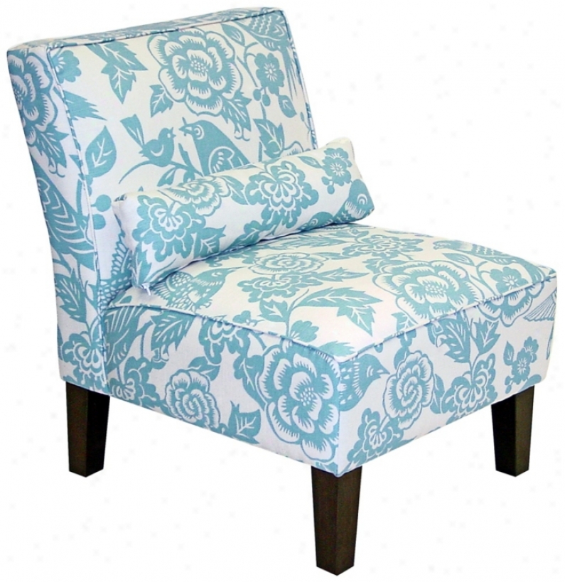 Firmament Blue Floral And Canary Print Arm Chair (v5954)
