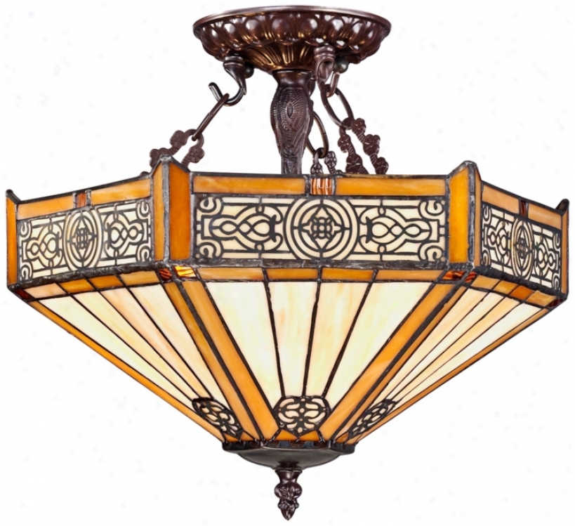 Stratford Tiffany Style 13" Mission Bronze Ceiling Light (w7967)