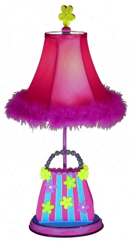 Striped Flower Purs Table Lamp With Pink Kind Shade (24442)