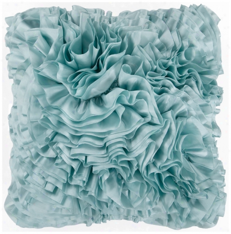 Surya 18" Square Light Blue Haze Ruffled Accent Pillow (v1721)