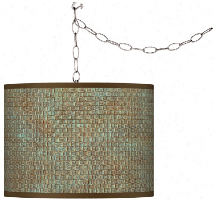 Swag Style Interweave Patina Print Shade Plug-in Chandelier (f9542-v2347)