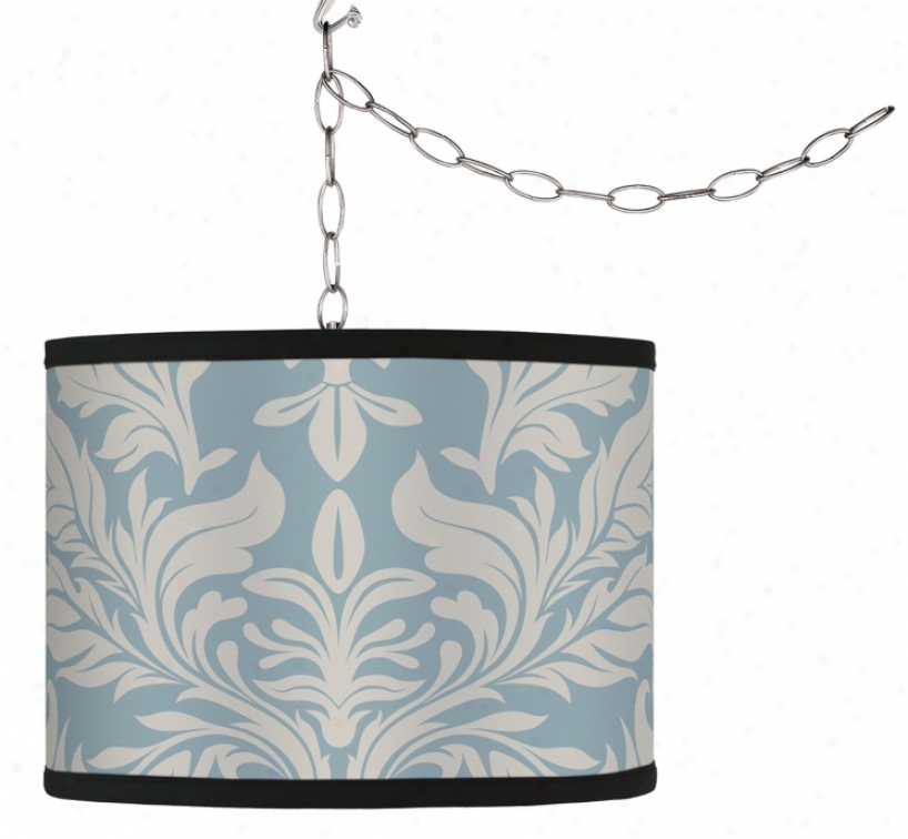 Swag Style Ivory And Blue Tapestry Shade Plug-in Chandelier (f9542-g9587)