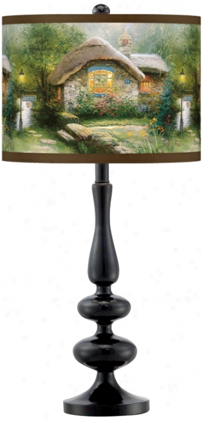 Thomas Kunkade Collector&#8217;s Cottage Giclee Glow Black Table Lamp (n5714-w6951)