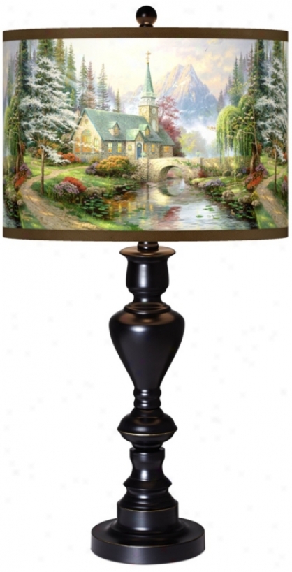Thomas Kinkade Dogwoodd Chapel Giclee Glow Black Bronze Table Lamp (x0022-x2978)