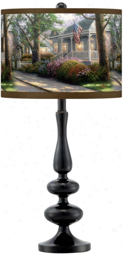Thomas Kinkade Hometown Pride Giclee Glow Black Table Lamp (n5714-w6957)