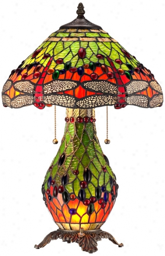 Tiffany Style Greenn-red Dragonfly Night Light Table Lamp (u0147)