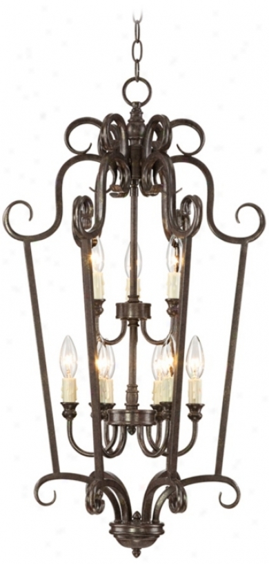 Traditional Curves 17" Wide Iron Foyer Pendant Gay (v8410)
