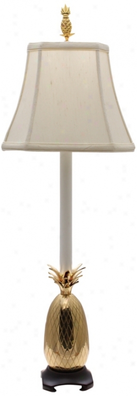 Tropical Brass White Shade Pineapple Buffet Table Lamp (j8850)