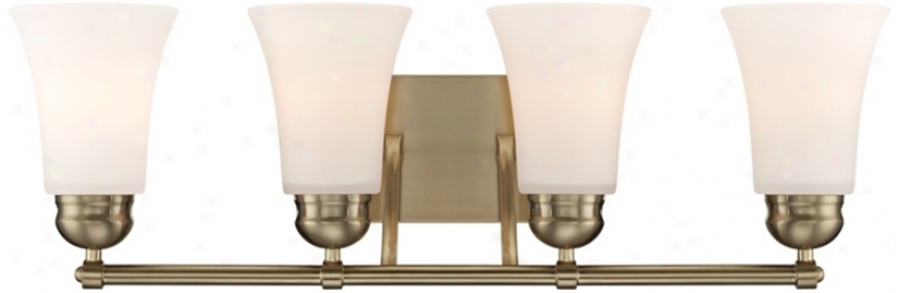 White Glass 26" Wide Brushed Brass Bathroom Light Fixture (u8293)