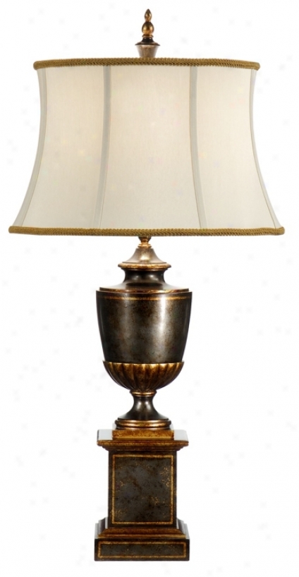Wildwood Worn Green And Gold Urn Table Lamp (p4153)