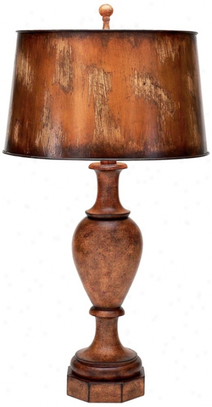 Wood Polishing With Weathered Copper Shade Slab Lamp (t1667)