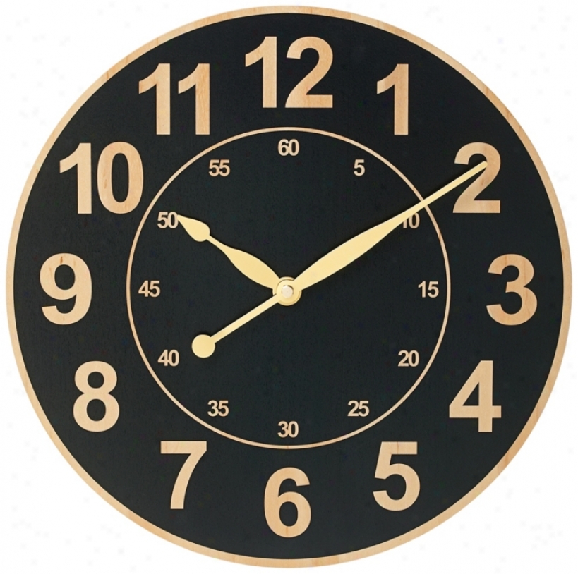 Wood Grain Black 12 1/2" Wide Wall Clock (r2659)