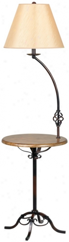 Wrought Iron Wood Tray Table Floor Lamp (p4803)