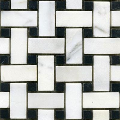 Maestro Mosaics Stome Basketweave Mosaic White Statuary Black Tile & Stone