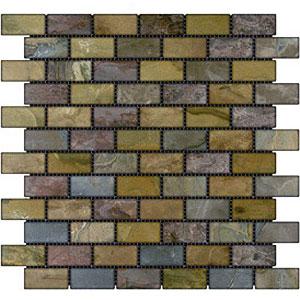 Stone Collection Indian Tumbled Slate Brick 1 X 2 Mosaic Sandalwood Tile & Rock