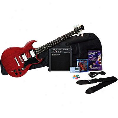 Silvertone Rockit 21 Lightning-like Guitar Package, Wine Red